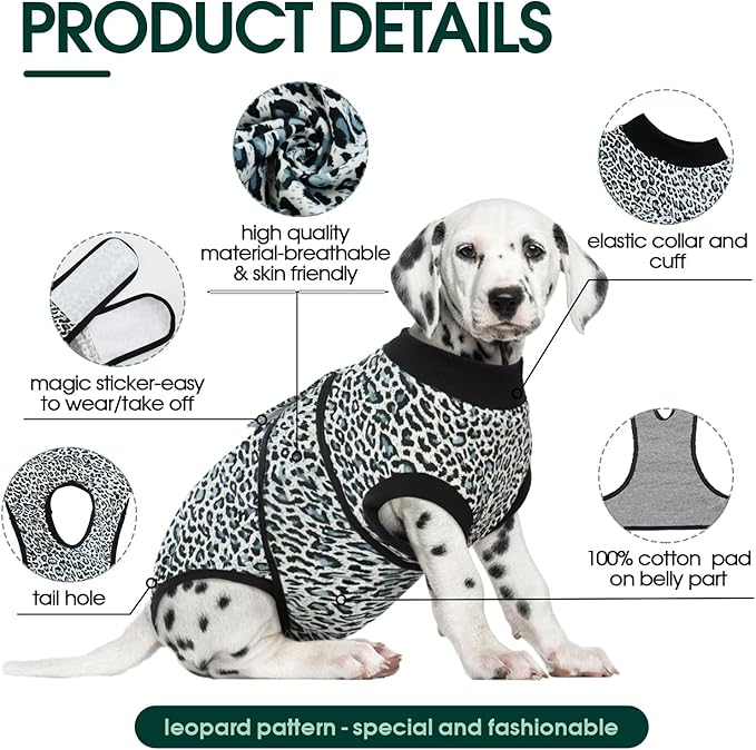Kuoser Dog Recovery Suit Female, Soft Puppy Surgery Suit, Dog Recovery Suit After Surgery, Post-Op Onesie for Female & Male Dogs, Soft Protective Wear, BlueLeopard S
