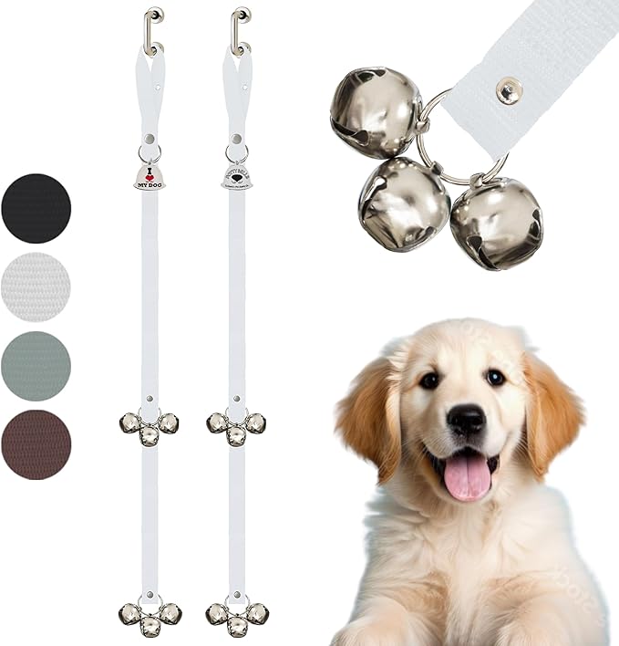 Caldwell's Pet Supply Co. Dog Potty Bells, Dog Door Bell, Bells To Go Outside, Potty Training Bell, Dogs Doorbell, Dogs Potty Doorbell, Ring To Go Pee, All Breed Puppy Training Tool - White (Set of 2)