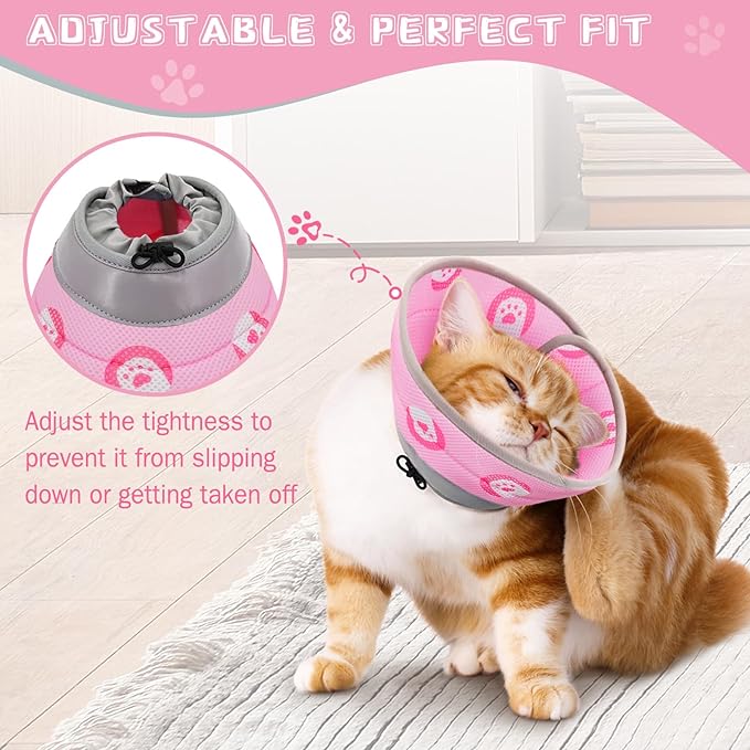 Cat Cone Collar Soft Elizabethan Collar for Surgery Recovery - Adjustable for Small and Large Cats Kittens to Stop Licking
