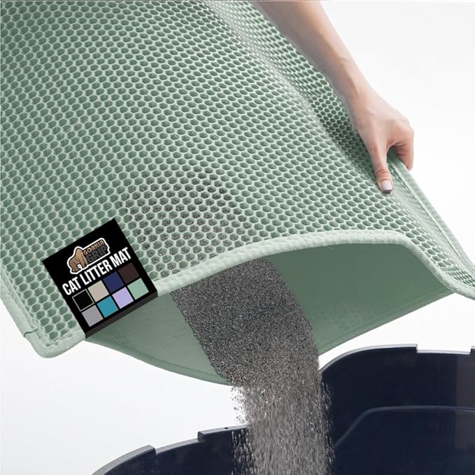 GORILLA GRIP Honeycomb Cat Litter Box Mat, 35x24 Two Layer Trapping Waste Mats, Soft On Paws, Litter Box Supplies and Essentials for Indoor Cats, Traps Excess, Water Resistant for Floors, Sage