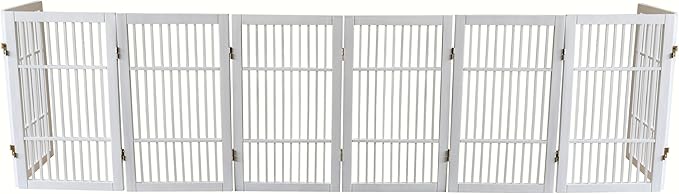 Pet Dog Gate Strong and Durable Freestanding Folding Acacia Hardwood Portable Wooden Fence Indoors or Outdoors by Urnporium (White Pet Gate, 8 Panel 30" Tall)