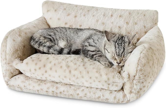 Hollypet Cat Bed Fluffy Plush Mutifuctional Double-Layer Soft Pet Couch Orthopedic Sofa Nest Beds for Small Cats and Dogs, Leopard (21x15x8 inch)