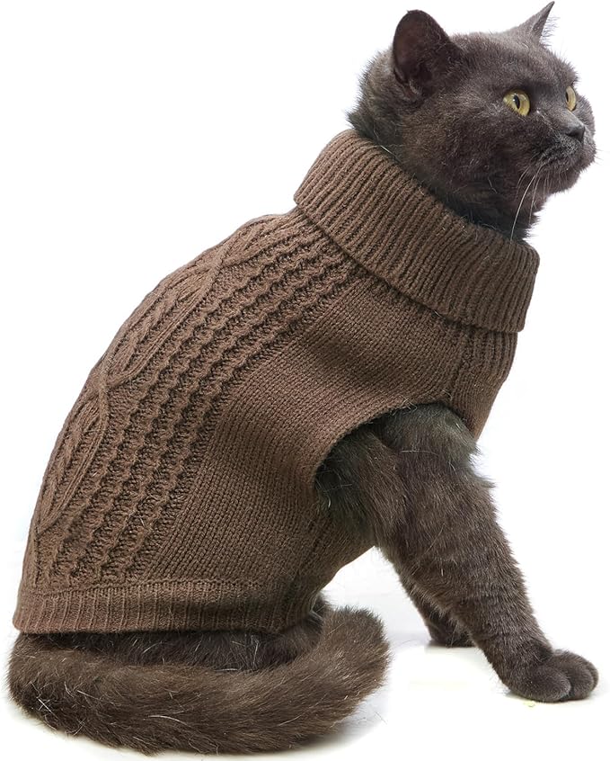 Stretchy Cat Sweater - 17 Colors & 6 Sizes | Snug Winter-Ready Knit for Boy/Girl Cats & Kittens(Brown, Small)