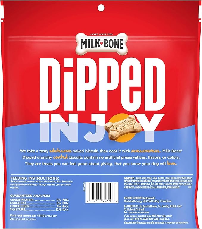 Milk-Bone Dipped Dog Treat Biscuits Baked with Real Peanut Butter, 32 Ounce (Pack of 2)