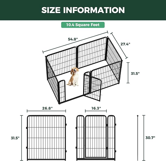 FXW Homeplus Unleashed Indoor Dog Playpen - Stress-Free and Safe Play, Heavy Duty 32 Inch 6 Panels Dog Pen for Small and Medium Dogs, Black│Patented