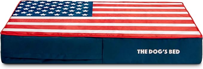 The Dog’s Bed Orthopedic Memory Foam Dog Bed, Large Blue & Red Trim USA Center Flag 40x25,Pain Relief for Arthritis, Hip & Elbow Dysplasia, Post Surgery, Supportive, Calming, Waterproof Washable
