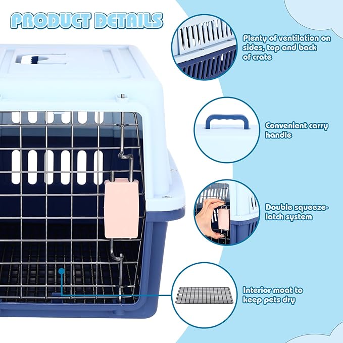Maxdot 2 Set Travel Pet Carrier Hard-Sided Plastic Dog and Cat Kennel with Wire Door and Cooling Pad Fully Breathable Easy to Install Pet Carrier for Traveling Hiking Camping Veterinary Visits