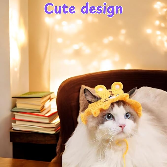 2Pcs Cute Knitted Hat for Cat, Funny Bunny Crochet Hats for Cats Guinea Pig Small Dog Rabbit, Pet Cat Costume for Birthday Party Christmas Halloween, Bunny Costume Accessories (Rabbit, Tiger)
