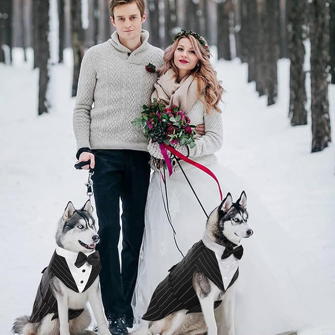 Kuoser Dog Tuxedo Dog Suit and Bandana Set, Dogs Tuxedo Wedding Party Suit, Doggy Prince Bow Tie Shirt Formal Pet Wedding Attire for Large Medium and Small Dogs Golden Retriever Samo Bulldogs