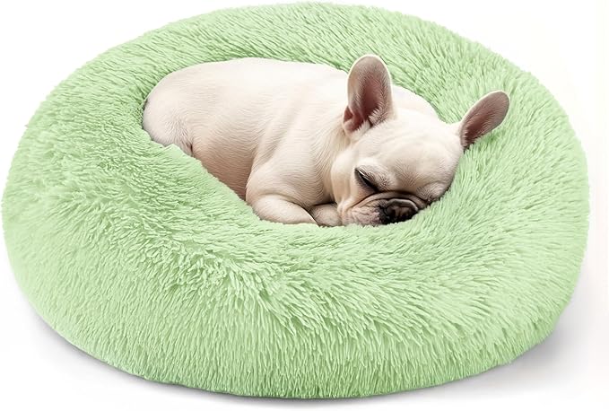 Hoewina Dog & Cat Bed, 20in Cat Beds for Indoor Cats, Calming Donut Bed for Puppy and Kitten, Washable Round Fluffy Pet Bed for Small Medium Dogs and Cats (Green)