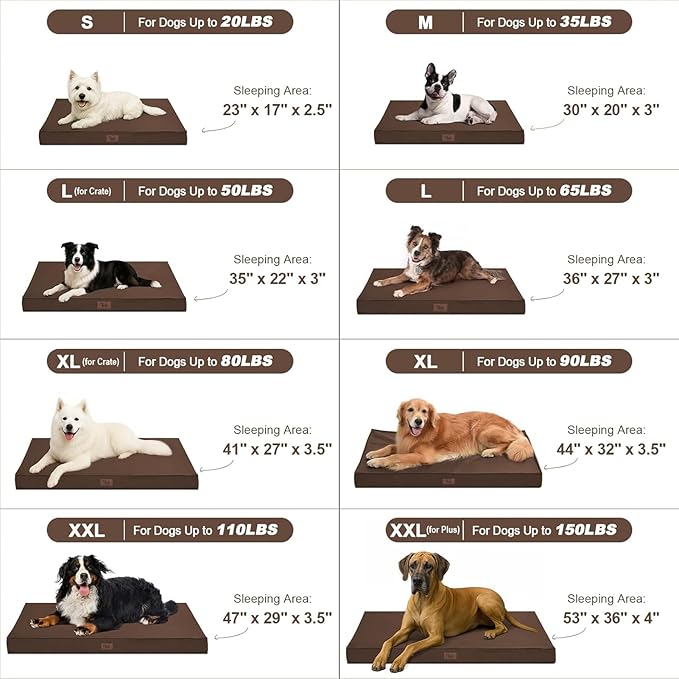 Outdoor Extra Large Dog Bed, Jumbo Waterproof Dog Bed for Large Dogs, Orthopedic Egg Foam Pet Bed Mat with Removable Oxford Cooling Cover, Brown