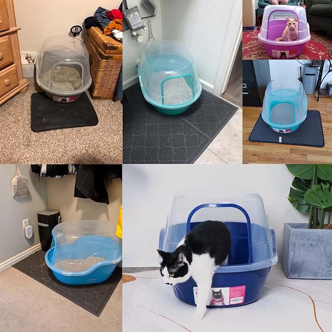 petphabet Covered Litter Box, Jumbo Hooded Cat Litter Box Holds Up to Two Small Cats Simultaneously,Extra Large (Navy Blue)…