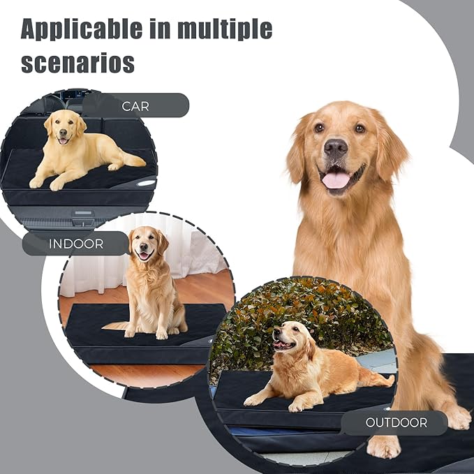 Orthopedic Outdoor Waterproof Dog Beds for Large Dogs, Washable Crate Bed with Egg Crate Foam Pet Bed Mat and Removable Oxford Fabric Cooling Cover Bed,41"x 29",Black