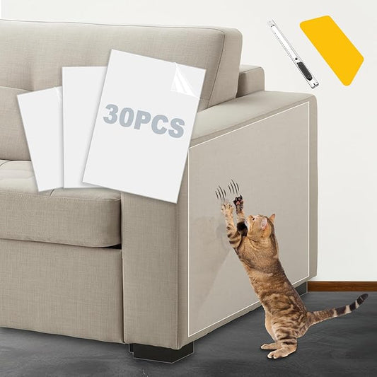 Cat Scratch Furniture Protector, 30Pack Self-Adhesive Single Side Couch Protector from Cat Claws, Furniture Protectors from Cats, Anti Scratch Sticky Tap, No Pins