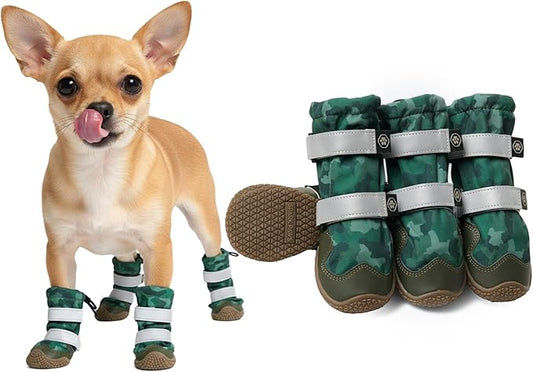 Spark Paws Dog Shoes, Waterproof Dog Boots for Medium to Large Dogs, Non Slip, Breathable Dog Booties and Paw Protectors - 4PCS Doggie Hiking Boots with Reflective Straps, Green Camo, Size 1