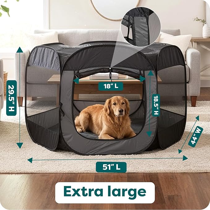 FurHaven Portable Pet Playpen for Dogs & Cats, Extra Large Indoor Kitten Playpen with Mesh Sides, Foldable Dog Playpen for Small Dogs, Pop Up Travel Dog Pen, X-Large, Pet Crate with Mesh Sides, Gray