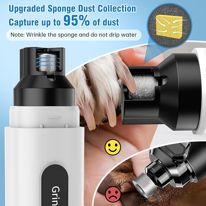 Dog Nail Grinder, 7-Speed Quiet Electric Dog Nail Trimmers, Dog Nail Clippers with Sponge Dust Collection & File for Small Medium Large Dogs, Rechargeable Pet Paw Grooming Supplies Kit