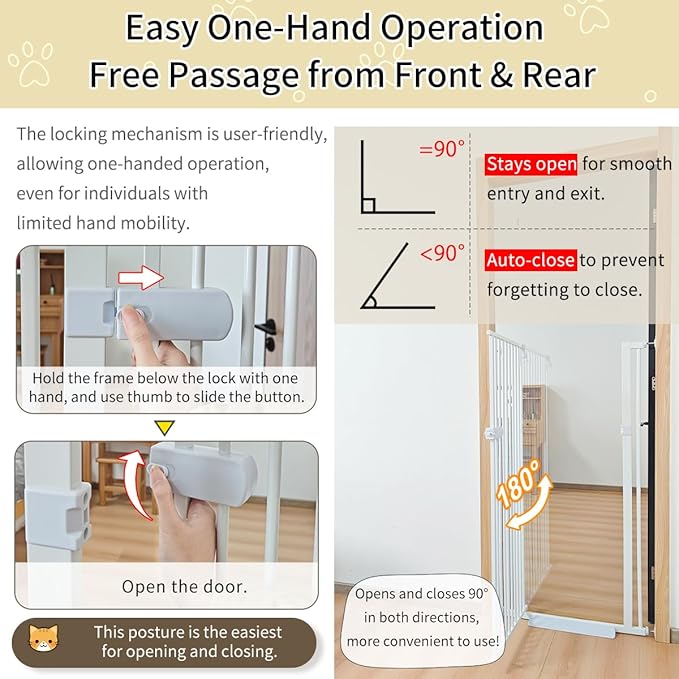 Lumizone Extra Tall Cat Gate 61.02" High Pressure Mounted Extra Wide 2025 New (17 Sizes) 1.37" Gap No Drilling Auto-Close One-Handed Operation Tall Pet Gate for Dogs(White, 46.65"-50.97"/118.5-129CM)