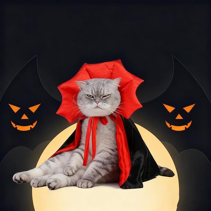 Halloween Dog Cat Vampire Cloak Costume Stand-Collar Design, Pet Cape Cosplay Apparel Holiday Party Dress Up Decoration, Halloween Costumes Cape Pet