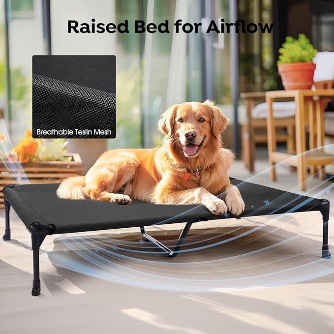 Veehoo Cooling Elevated Dog Bed Add Removable Waterproof Bolster Cushion Mat, Raised Pet Cot with Breathable Teslin Mesh, No-Slip Feet, Dog Sofa Bed for Indoor Outdoor, XLarge, Black CWC2331B