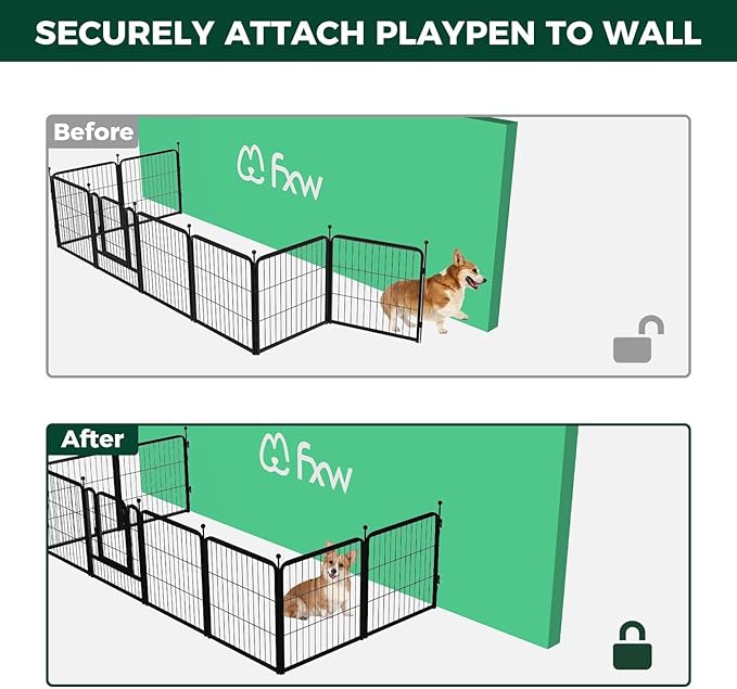 FXW Homeplus Unleashed Indoor Dog Playpen - Stress-Free and Safe Play, Heavy Duty 32 Inch 8 Panels with Fence-to-Wall Anchor (Pack of 4) for Small and Medium Dogs, Black│Patented
