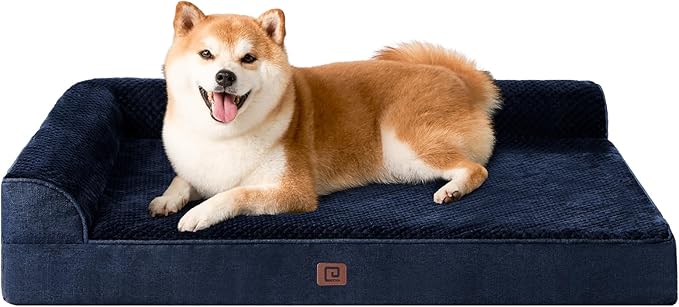EHEYCIGA Memory Foam Dog Bed Large Sized Dogs, Waterproof Dog Bed Orthopedic with Washable Removable Cover, Non-Slip Pet Bed Couch, 36x27x6 Inches, Navy Blue