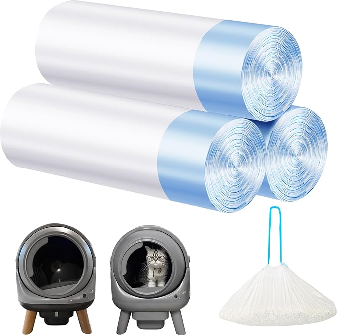 Cat Litter Bags 60 Count,21.65"x11.8" Drawstring Close Litter Box Liners for Automatic Litter Box,Thick Cat Poop Bags,Easy to Clean,Heavy Duty Robot Bag for Self-Cleaning Box