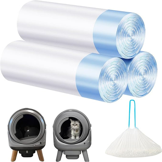 Cat Litter Bags 60 Count,21.65"x11.8" Drawstring Close Litter Box Liners for Automatic Litter Box,Thick Cat Poop Bags,Easy to Clean,Heavy Duty Robot Bag for Self-Cleaning Box