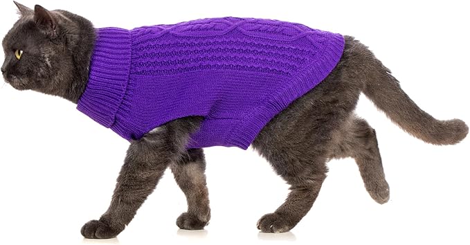 Stretchy Cat Sweater - 17 Colors & 6 Sizes | Snug Winter-Ready Knit for Boy/Girl Cats & Kittens(Deep Purple, Large)