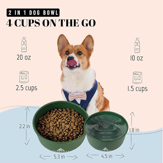 AVERYDAY 30 Oz Travel Dog Bowls with Lids, 2-in-1 Portable Pet Bowls for Food and Water, Leakproof Travel Dog Food & Water Bowl for Outdoor, Camping, Travel Dog Feeding Bowl, Daycare Pet Bowls