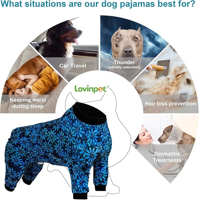 LovinPet Large Dog Onesie Shedding Suits Dog, Bodysuit For Large Dogs, Lightweight Stretchy Fabric, Floral Print Dogs Jumpsuit, Uv Protection Tshirt, Easy To Wear 4 Legged Dog Pajamas, Pet Jammies,2Xl