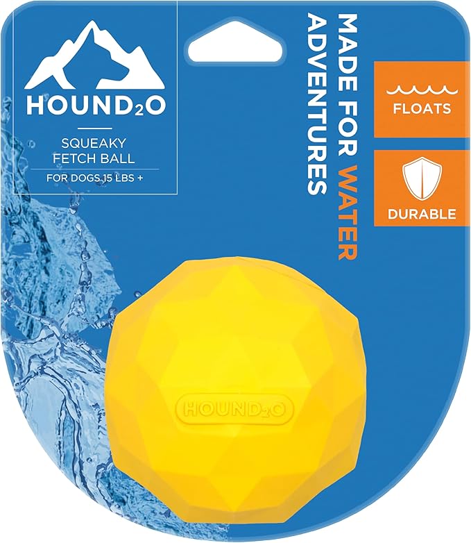 Hound2O Dog Toys | Squeaky Fetch Ball for Dogs | Yellow Floating Outdoor Toy - Easy to Clean and Made from Non Toxic Materials