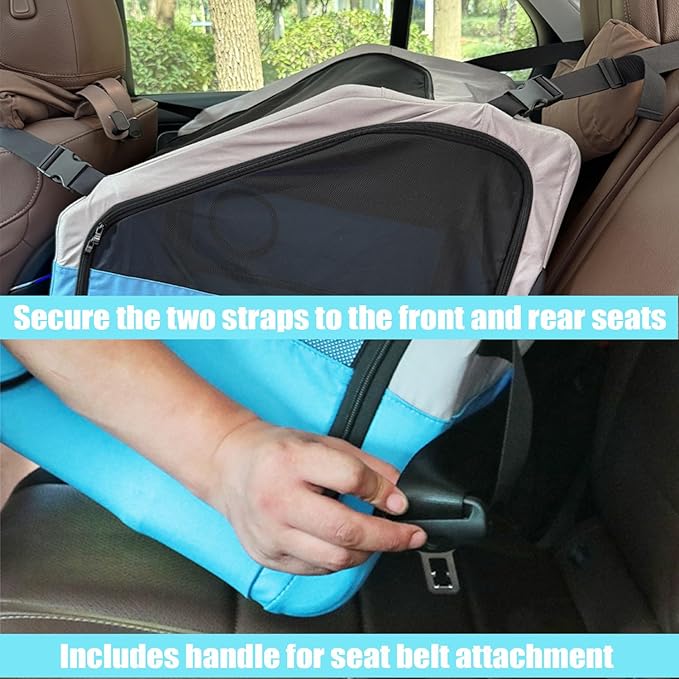 Large Portable Pet Crate for Car Travel, 24"x22"x25" Foldable Dog & Cat Carrier with Secures Seatbelt & Headrest Strap, Oxford Soft-Sided Pet Kennel with Removable Bed for Medium & Large Pet