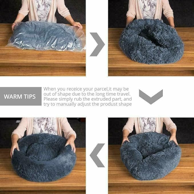 Cat Beds for Indoor Cats - Small Dog Bed Washable 24 inches, Anti Anxiety Round Fluffy Plush Faux Fur Pet Bed, Thick Bottom (Dark Grey, Large 24" L x 24" W)