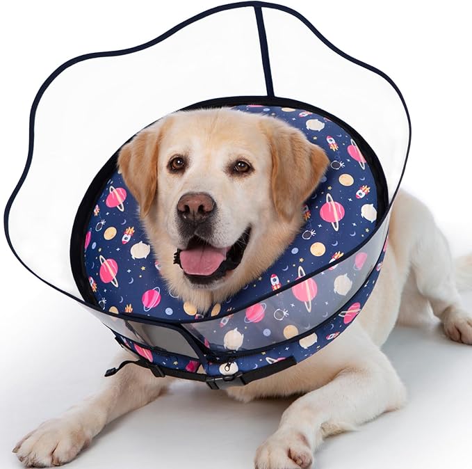Inflatable Dog Cone Collar,Waterproof Soft Dog Donut Cone for Large Medium Small Dogs Cats, Recovery Pet E-Collar Alternatives After Surgery (Planet-with Shield, X-Large)