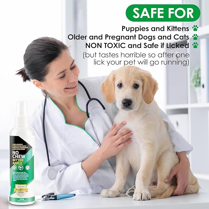 Bitter Apple Spray for Dogs to Stop Chewing, 175ML No Chew Spray for Dogs, Natural Dog Deterrent Spray for Pet Behavior Training, Indoor & Outdoor Safe, Alcohol Free/Non-Toxic/No Sting & No Smell