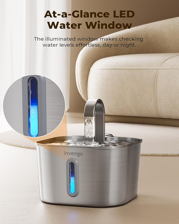 Cat Water Fountain Stainless Steel: 74oz/2.2L Cat Fountain for Drinking | Quiet Cats Water Bowl Dispenser | Pet Water Fountain for Cats Inside | Easy-to-Clean Kitty Drinking Fountains for Small Pets