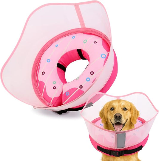 Soft Dog Cone Collar, Inflatable Donut Cones Alternative After Surgery for Large/Medium/Small Dogs to Stop Licking, Elizabethan Neck Ecollars of Shame with Anti-Lick Shield, XL Comfy Pillow Recovery