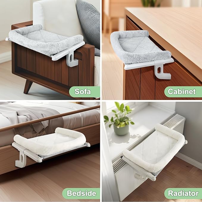 Sunhoo Cat Window Perch Hammock Sturdy Windowsill Bed Seat for Large Cats No Drilling No Suction Adjustable Kitty Shelf with Washable Cover Easy Assembly Holds up to 40 lbs 24.8 * 15 in (White, L)