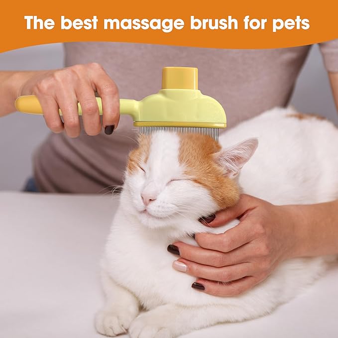 Cat Hair Brush & Dog Brush, Deshedding Brush for Long or Short Haired Pets, Removes Loose Fur, Durable Stainless Steel & ABS Design (yellow 2pcs)