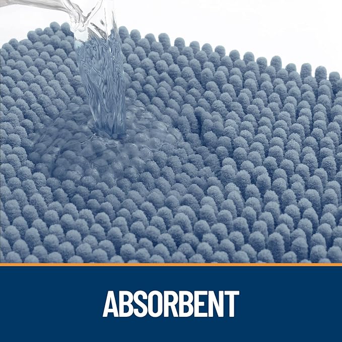 OLANLY Dog Door Mat for Muddy Paws 48x30, Paw Print Design, Absorbs Moisture and Dirt, Non-Slip Washable Doormat, Quick Dry Chenille Mud Mat, Entry Indoor Entryway Carpet, Airy Blue and Black