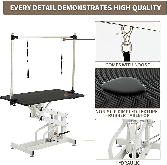 Hydraulic Pet Grooming Table for Large Dogs Professional Heavy Duty Adjustable Height - Portable Trimming Table Drying Table w/Arm/Noose, Maximum Capacity Up to 330Lb, 42.5''/ Black
