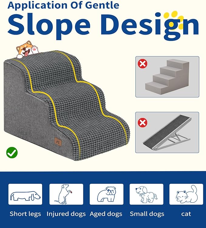 Dog Step for Bed, Dog Stair 3-Step 35D Pet Stair 15.7" H for High Bed or Sofa Non-Slip Balanced Pet Step Indoor, Grey
