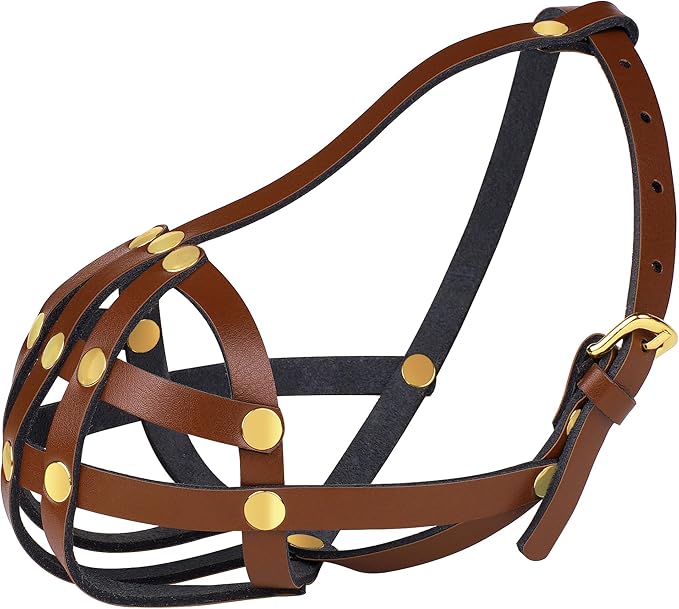 OOPSDOGGY French Bulldog Dog Muzzle for Short Snout Dog - Leather Breathable Secure Basket Muzzle for Frenchie Prevents Biting No Chewing Adjustable (Brown, Size 2 - French Bulldog)