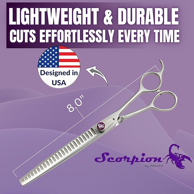 Kenchii Scorpion Dog Grooming Scissors, 24 Tooth Blending Shears, Dog Scissors for Grooming, Professional Pet Grooming Scissors, Heavy Duty, Durable and Sharp