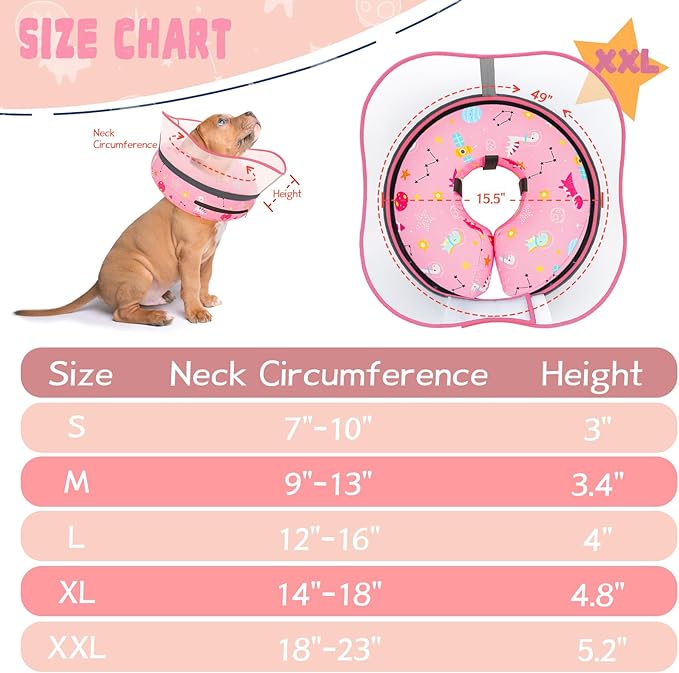 Elevated Inflatable Dog Cone Collar to Stop Licking, Doggie Donut Collar After Surgery, Soft Dog Cone Alternative for Small Medium Large Dogs