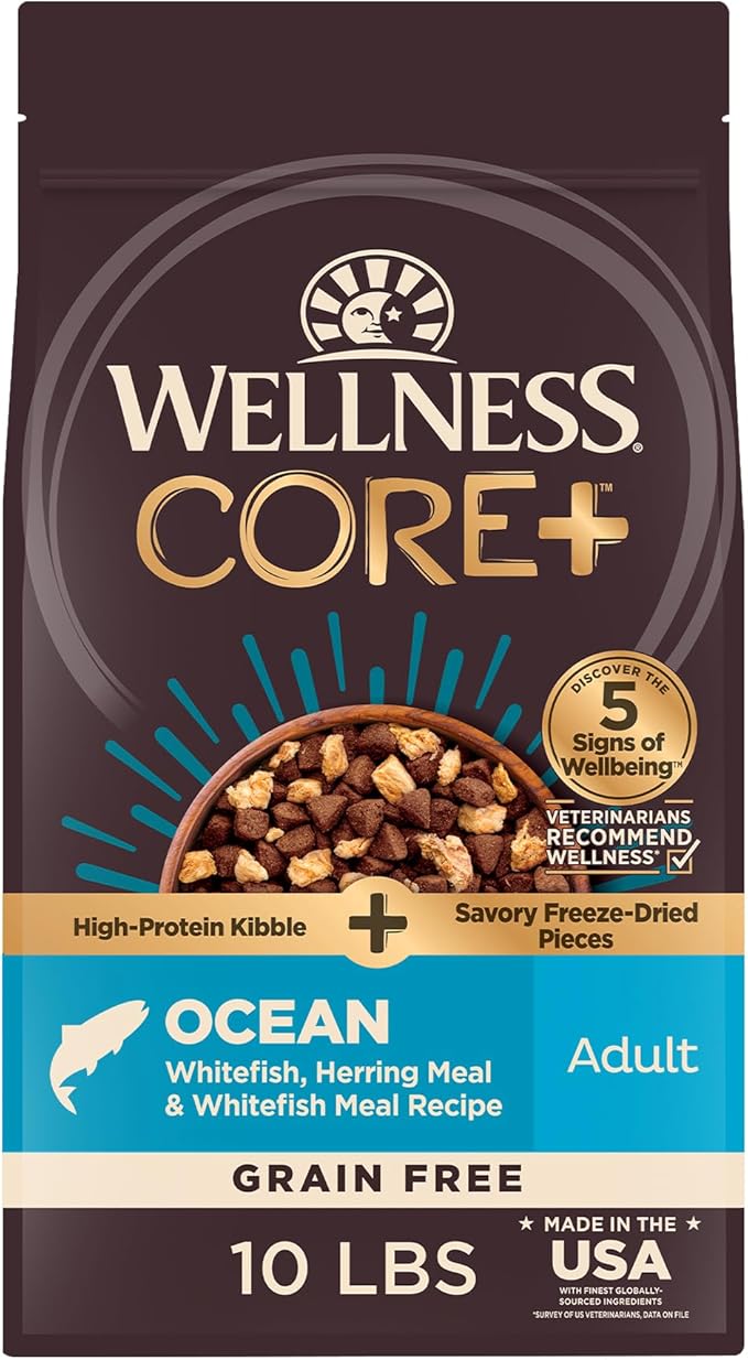 Wellness CORE+ (Formerly RawRev) Grain Free Ocean Whitefish, Herring Meal & Salmon Meal Recipe, 10 Pound Bag