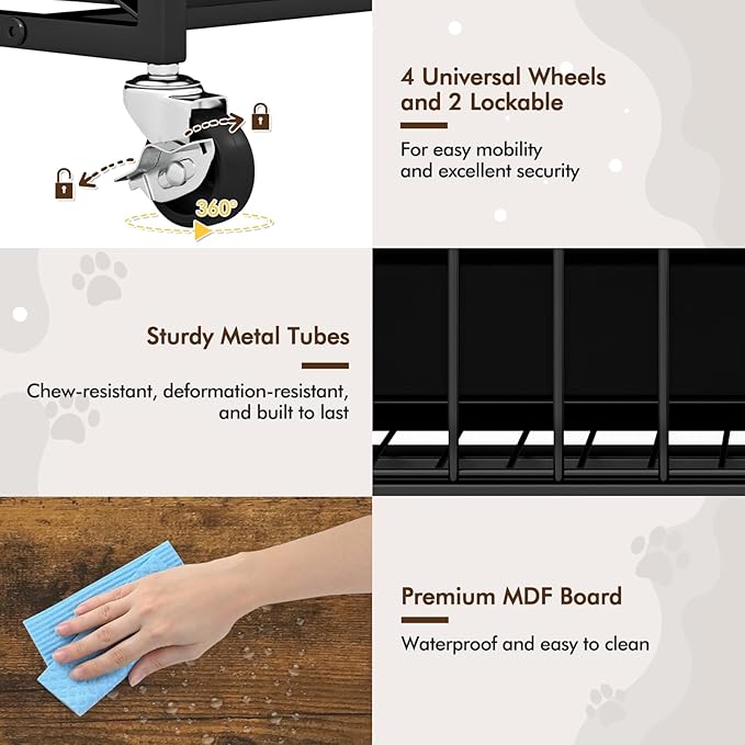 Giantex Dog Crate Furniture with Wheels, 38” Modern Dog Cage with 3 Doors, Flip Top Lid, Removable Pull-Out Tray, Decorative Dog Kennel Indoor Pet House End Table for Medium & Large Dogs (Brown)