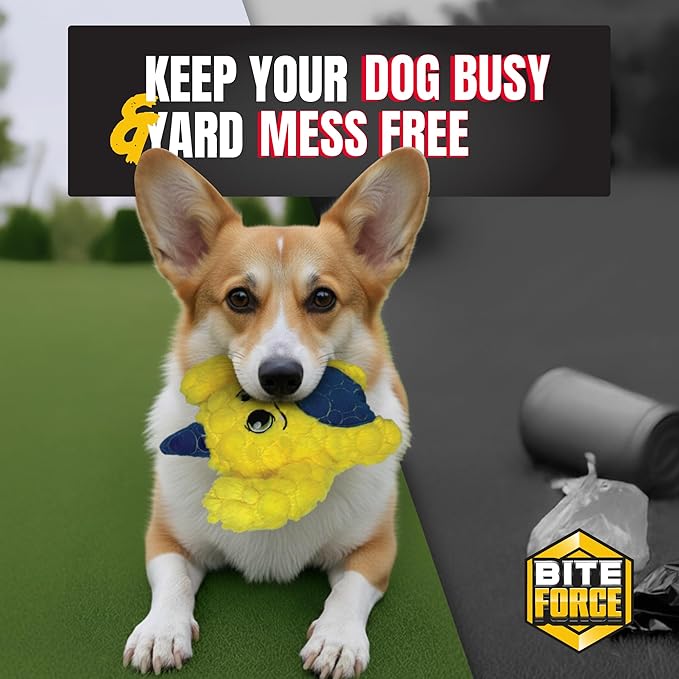 Bite Force -Durable & Strong Dog Yellow Monster with Squeaker, Kevlar-Reinforced for Aggressive Chewers - Yellow