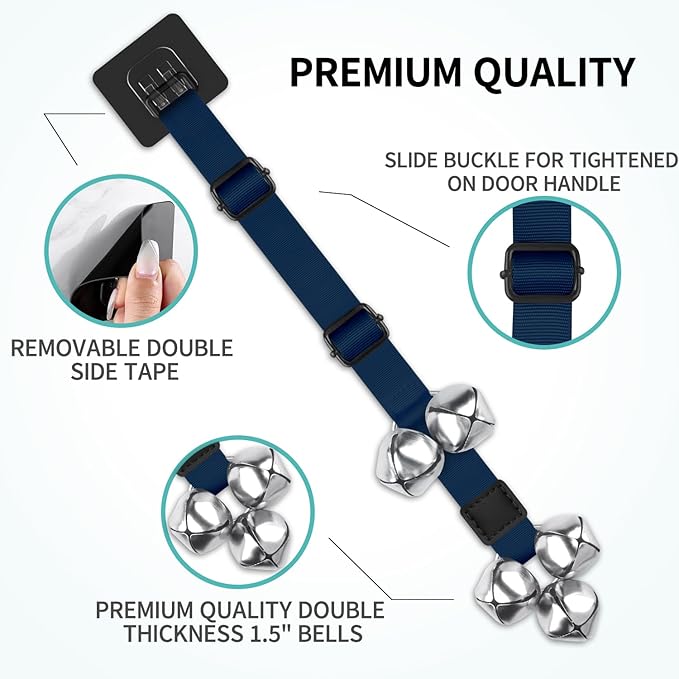 Dog Bells to Go Outside Dog Door Bell Premium Quality Buckle Adjustable Dog Bell Dog Attached to doorknob or Anywhere Near The Door, Length and Height Adjustable